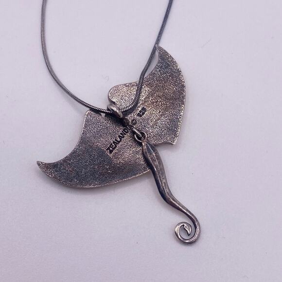 Manta Ray Pendant - Tagua Nut and Sterling Silver Necklace - Picture 7 of 7